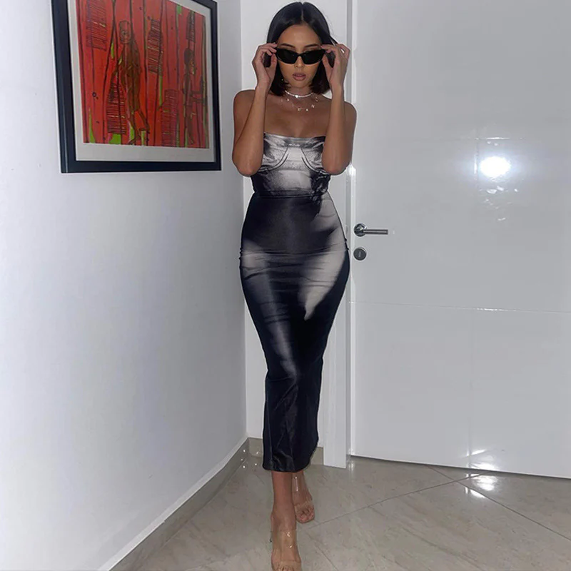 Grey Sleeveless Square Neck Bodycon Dress - Image 2