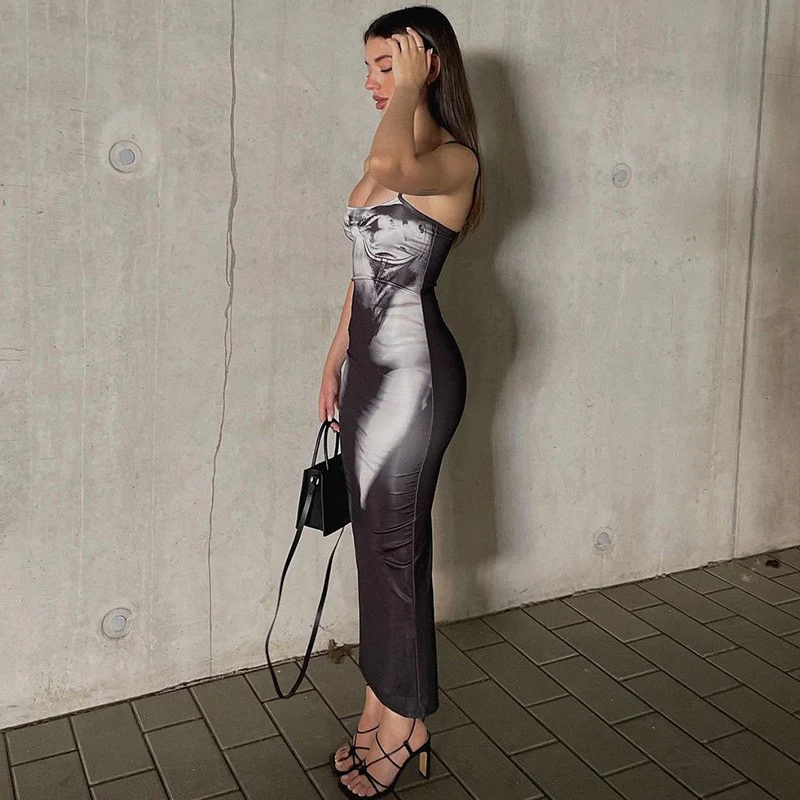Grey Sleeveless Square Neck Bodycon Dress - Image 3