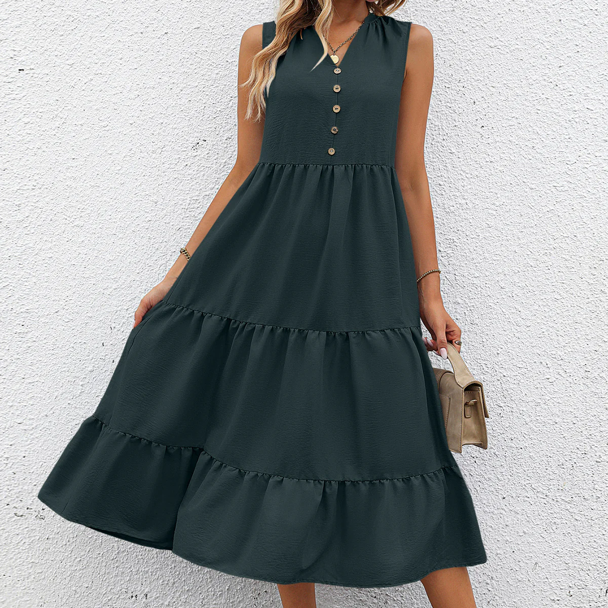 Grey Sleeveless V-Neck Dress - Image 5