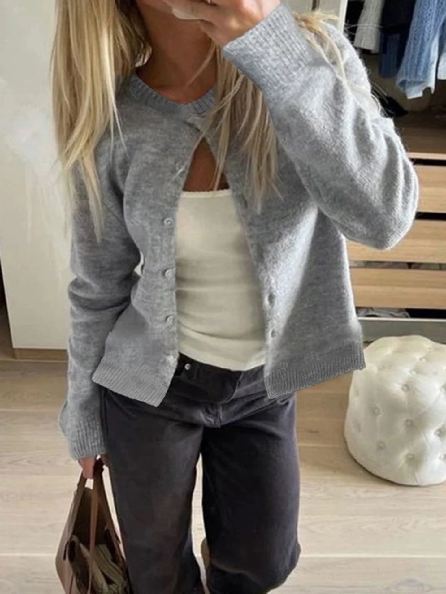 Grey Solid Full Sleeved Casual Pull Over - Image 2