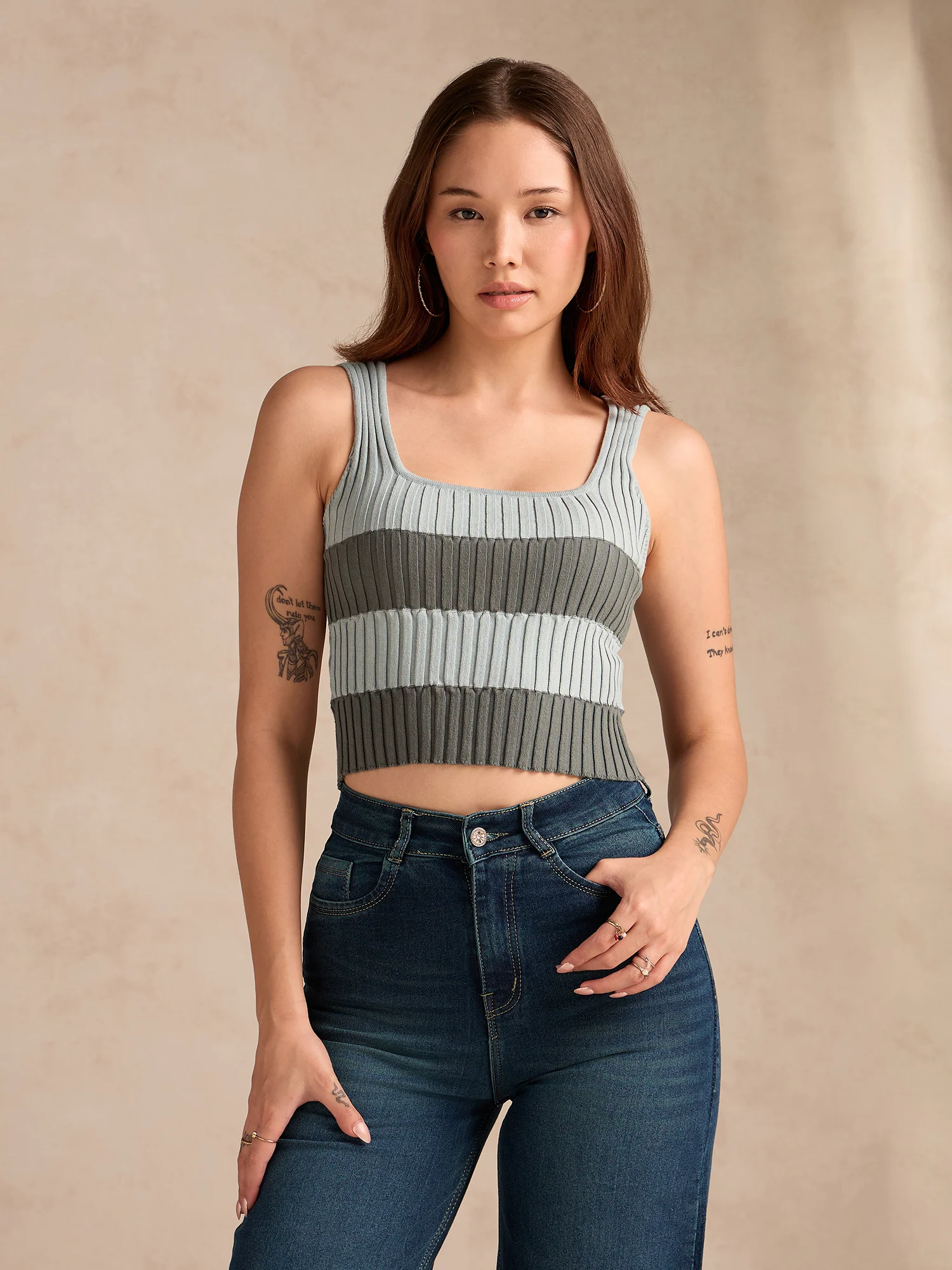 Grey Square Neck Flat Knit Tank - Image 4