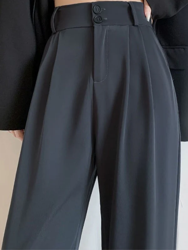 Grey Straight Fit Pleated Pants - Image 2