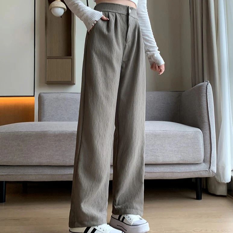 Grey Textured Button Down Pants