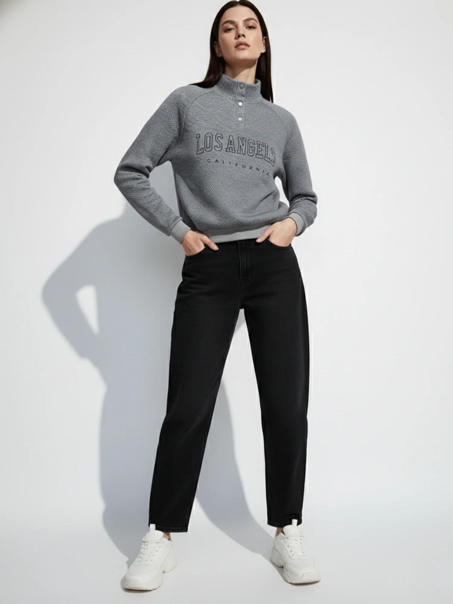 Grey Typography Half Buttoned Sweatshirt - Image 3