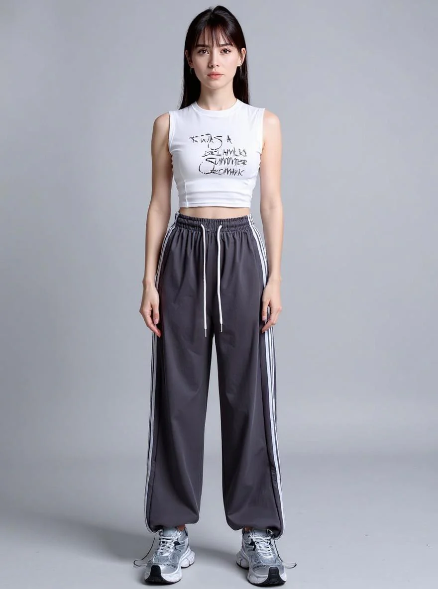 Grey Wide Leg Drawstring Stripe Joggers
