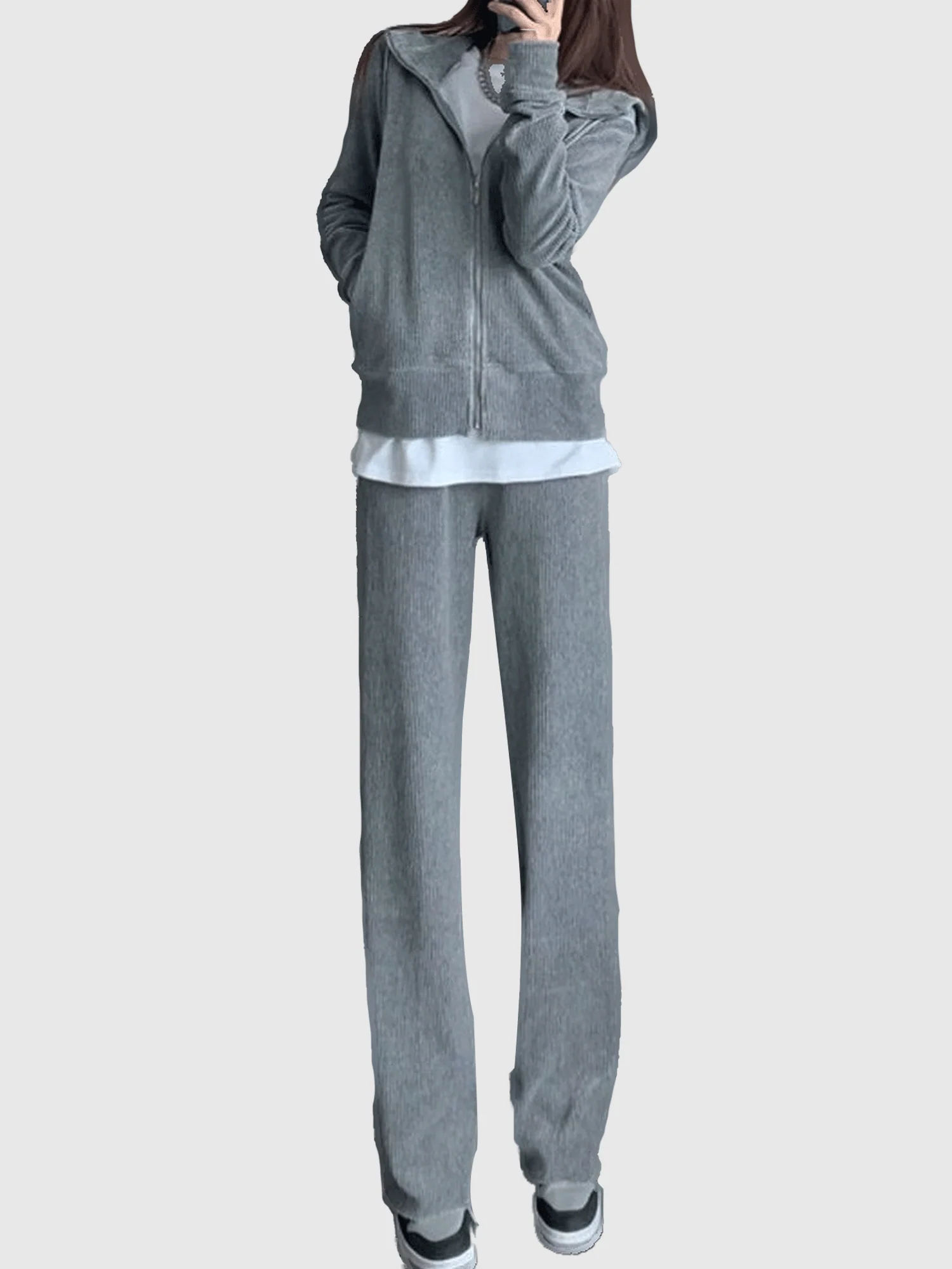 Solid Grey Long Sleeve Knit Sets - Image 3