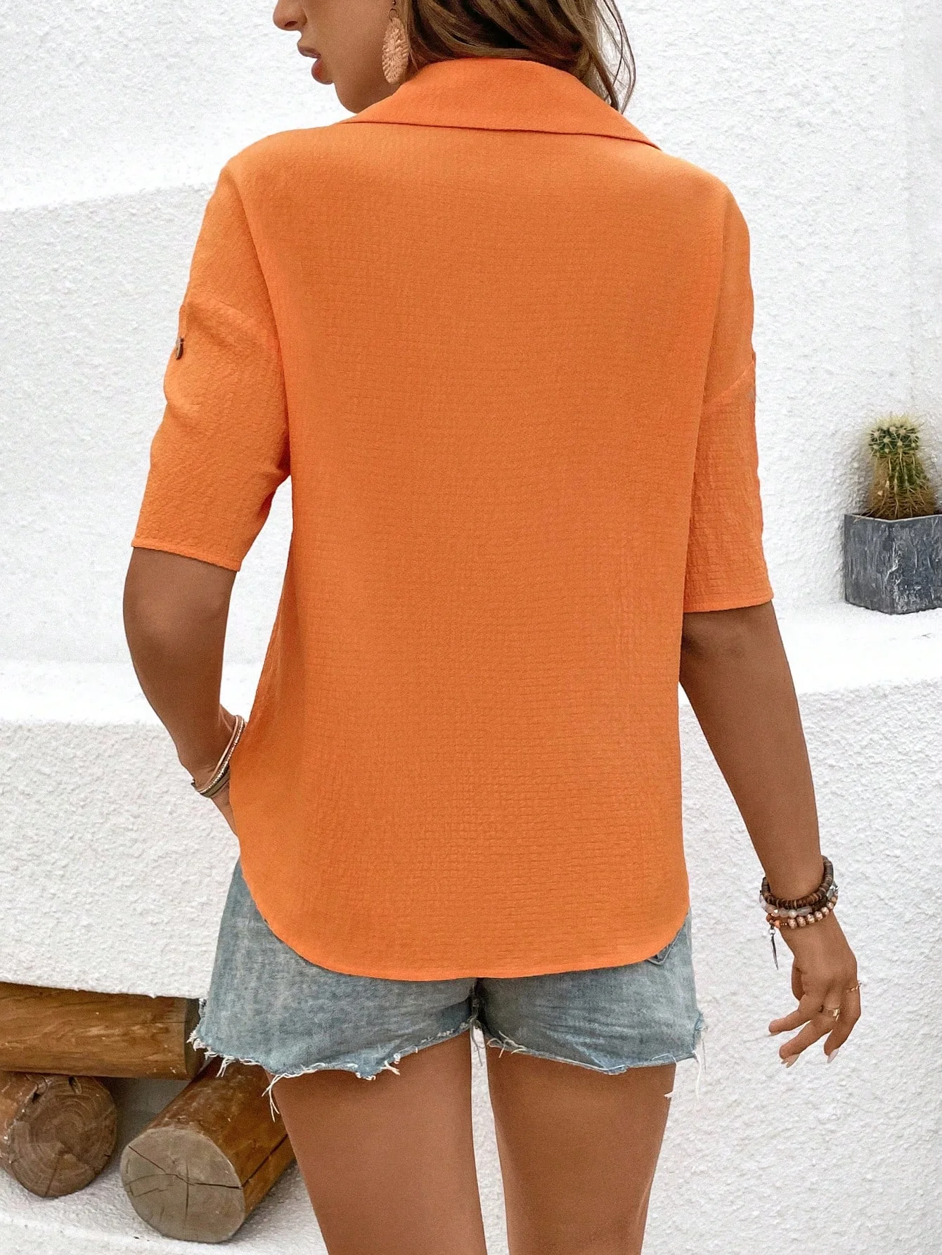Orange Half Sleeve Tab Resort Shirt - Image 3