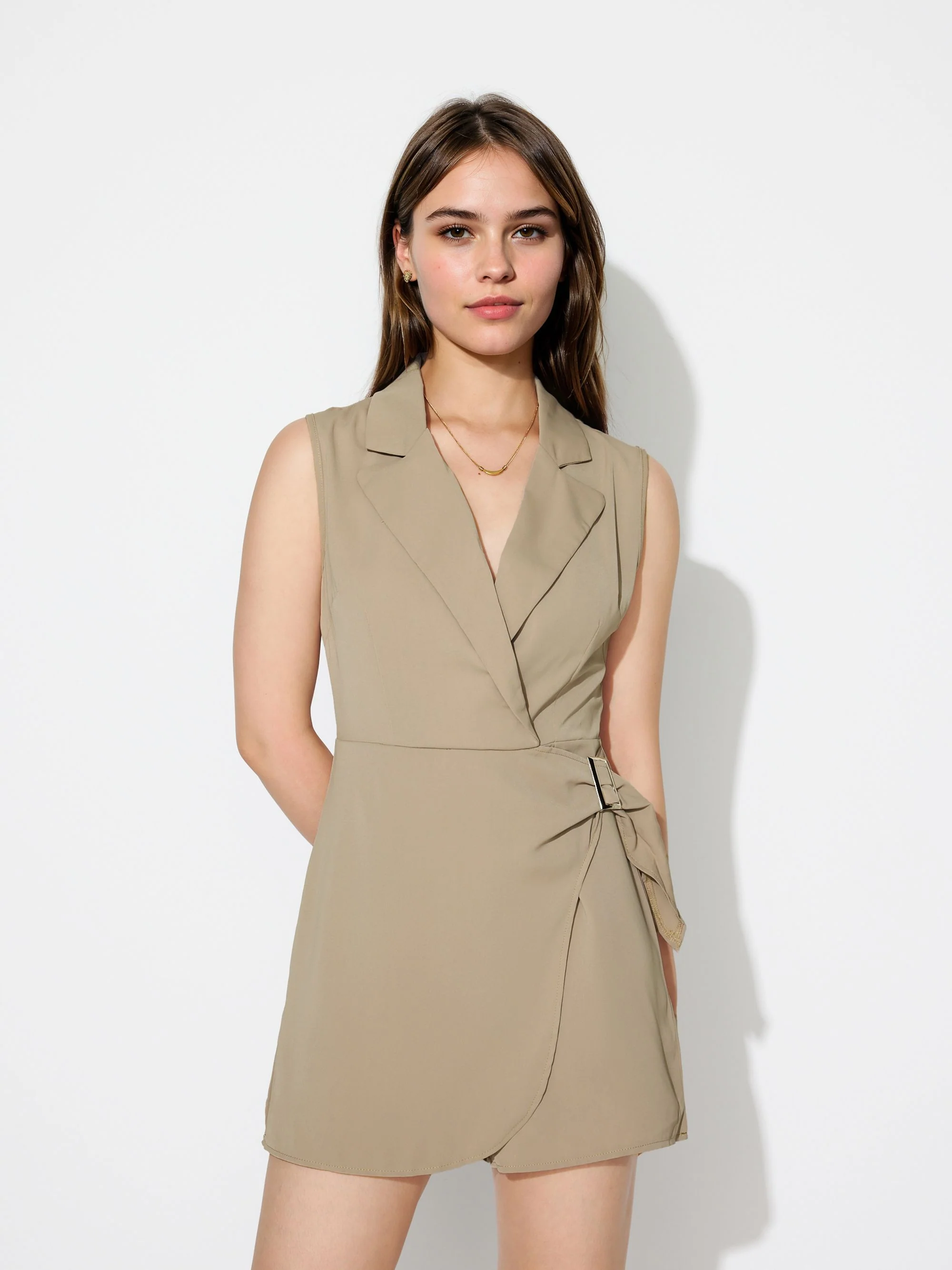 Khaki Blazer Wrap Dress