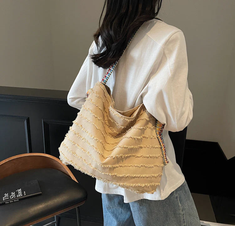 Khaki Boho Fringe Tote Bag - Image 2