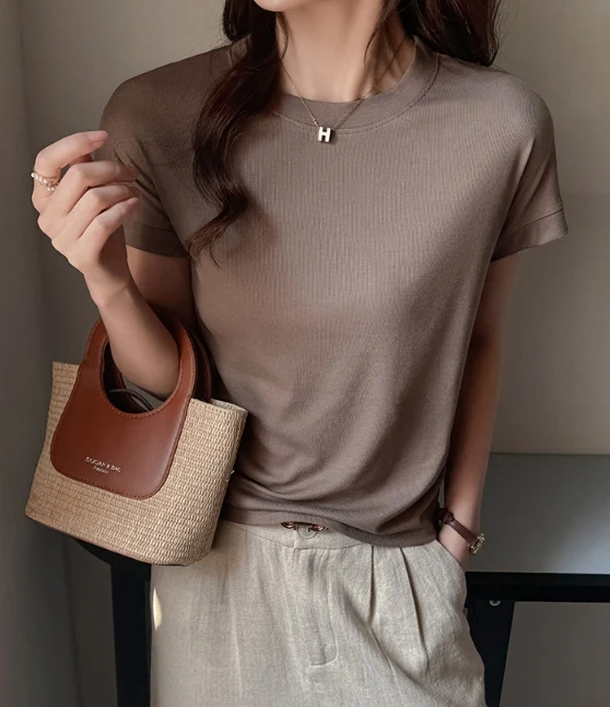 Khaki Crew Neck Relaxed Fit T-Shirt - Image 2