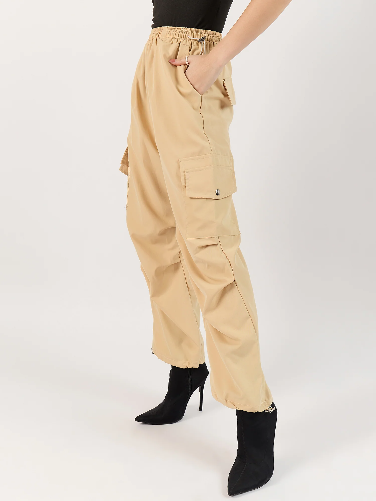 Khaki Elasticated Parachute Pants - Image 3