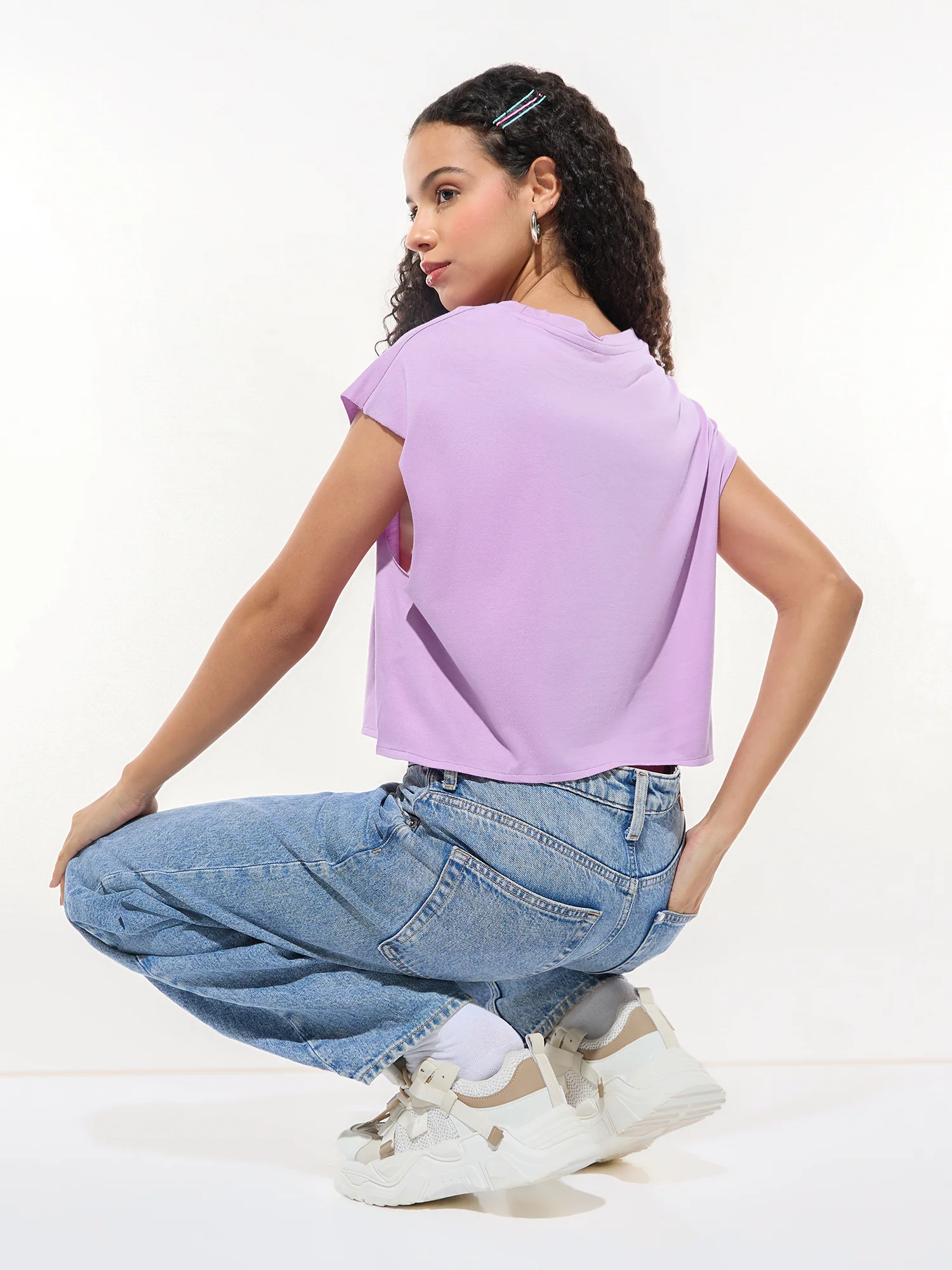 Lavender Sleeveless Crop Boxy Printed T-Shirt - Image 6