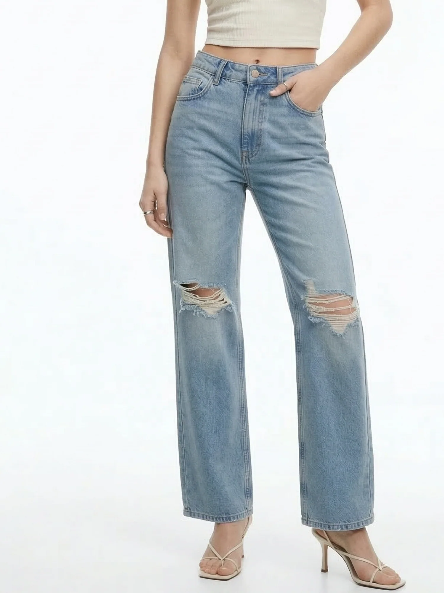 Light Blue High Waist Ripped Jeans - Image 2