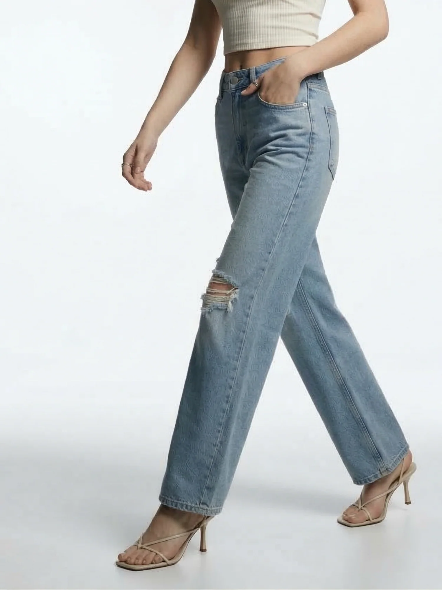 Light Blue High Waist Ripped Jeans - Image 4
