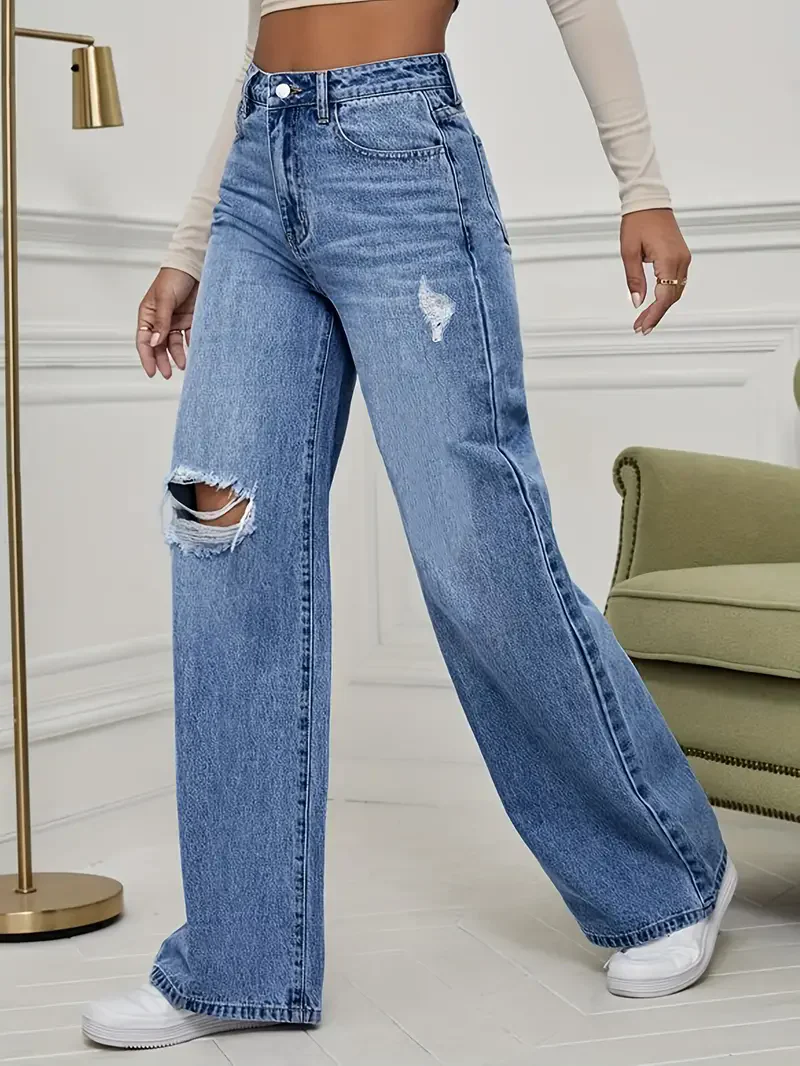Light Blue High Waist Wide Leg Jeans - Image 3