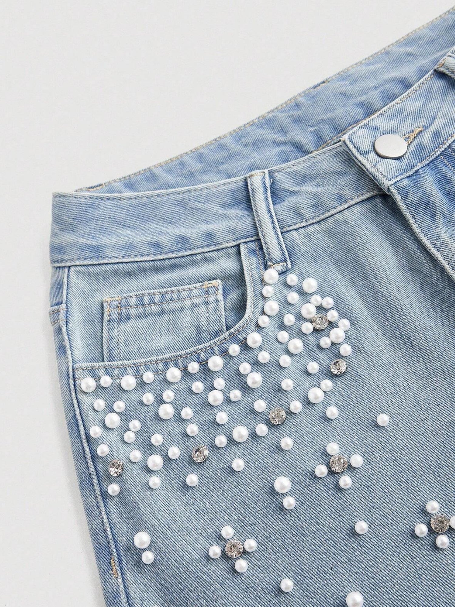 Light Blue Multi Studded Wide Leg Denim - Image 3