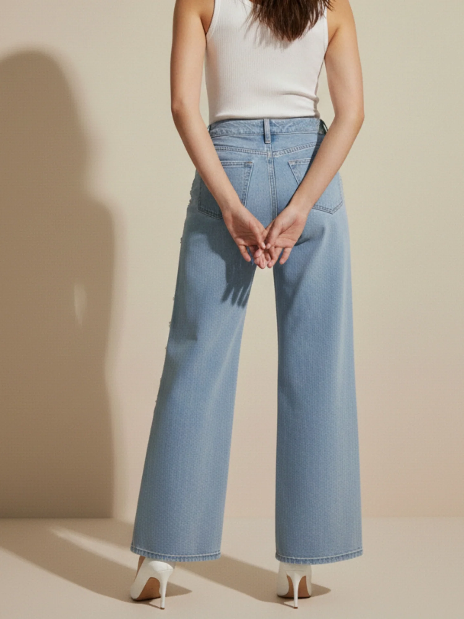 Light Blue Multi Studded Wide Leg Denim - Image 4