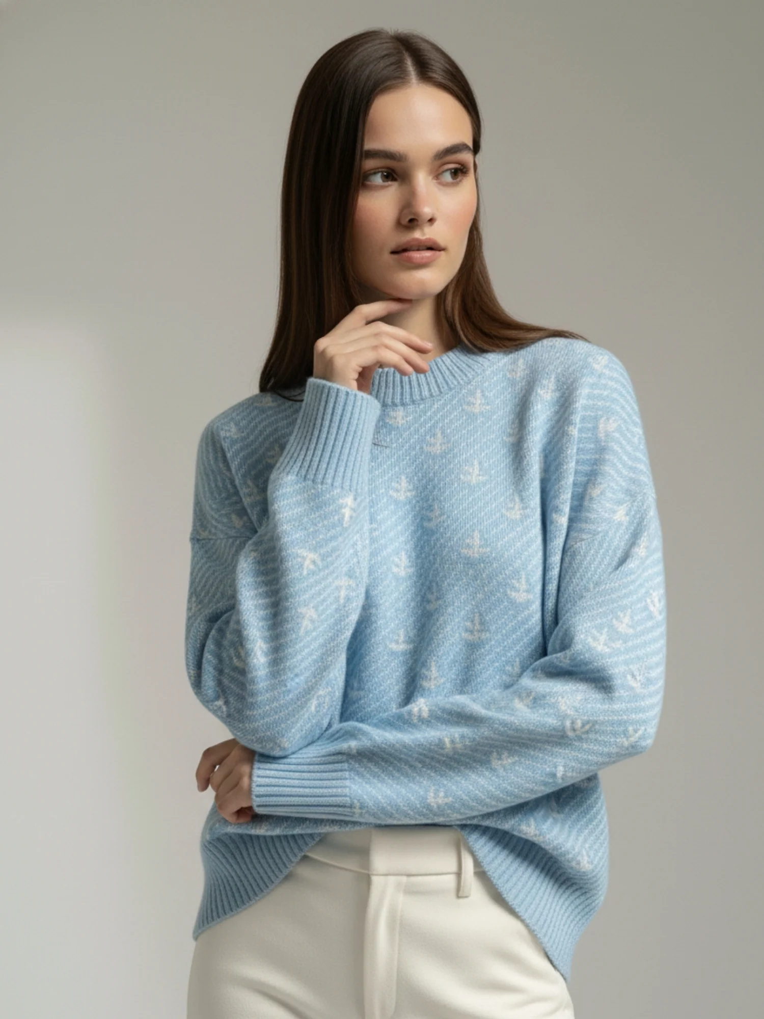 Light Blue Printed Relaxed Sweater - Image 3