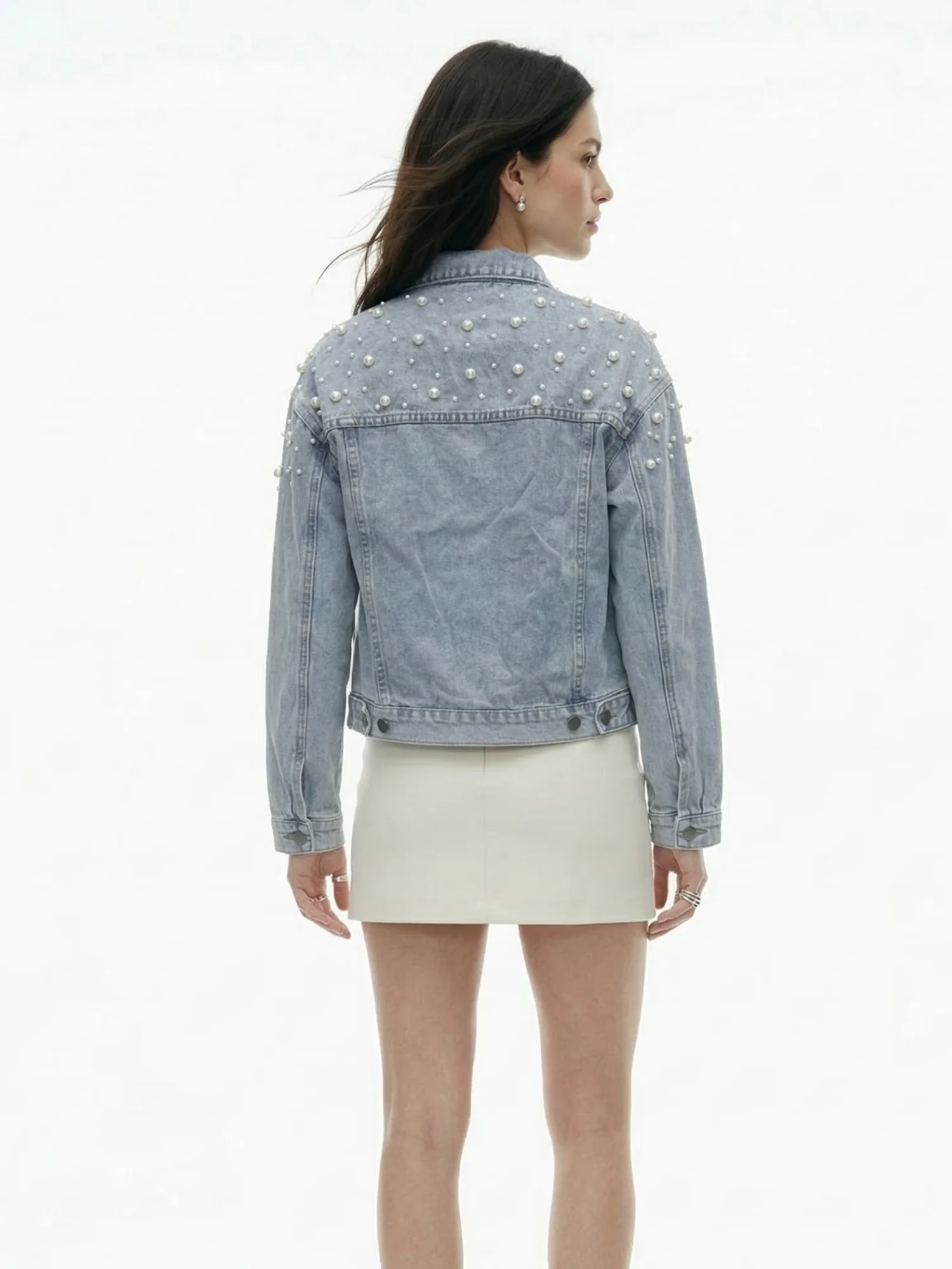 Light Blue Studded Denim Jacket - Image 4