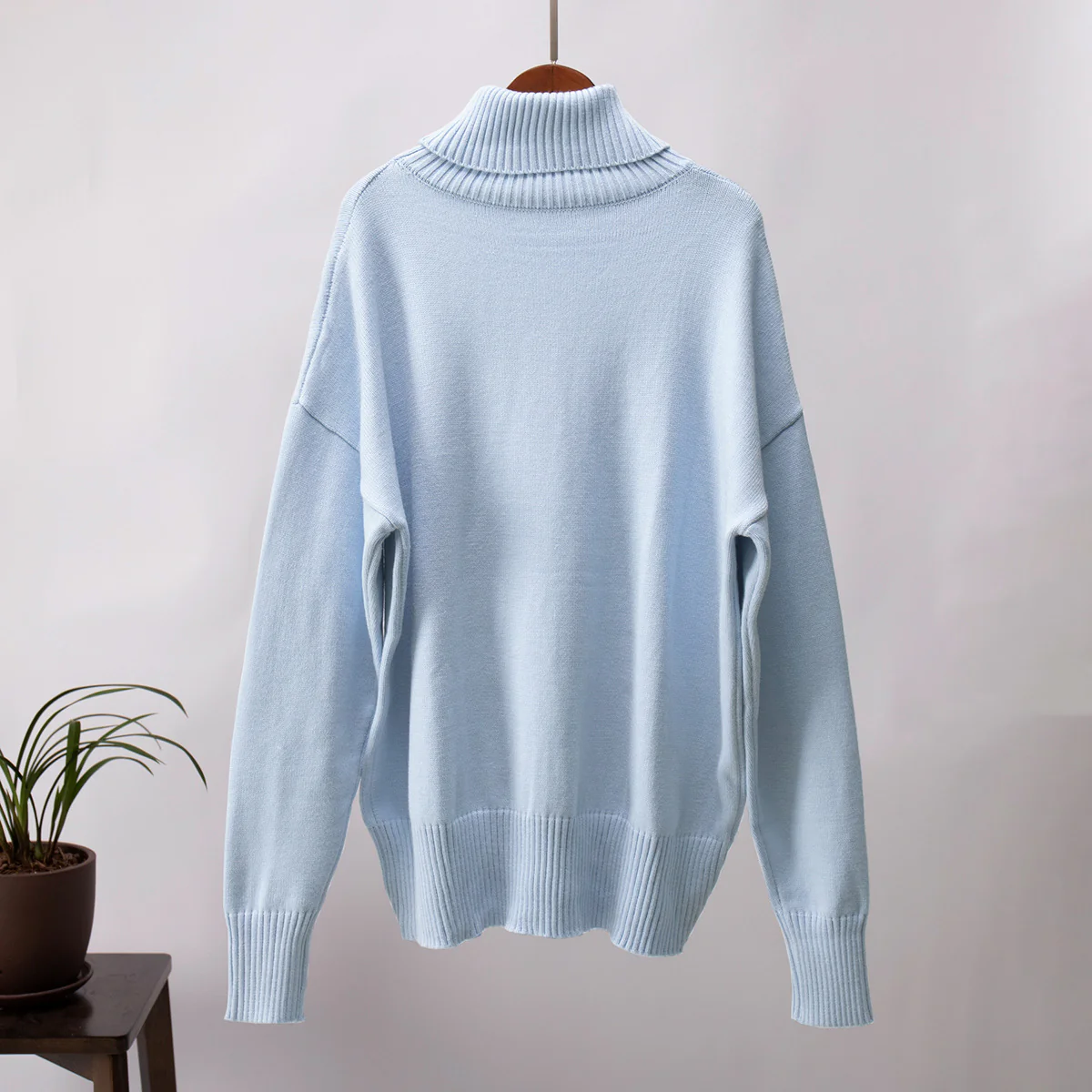 Light Blue Turtle Neck Oversized Solid Sweater