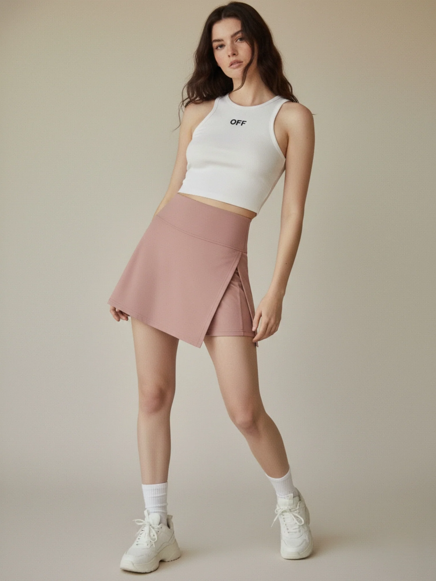 Light Pink Solid Fitted Skorts - Image 4