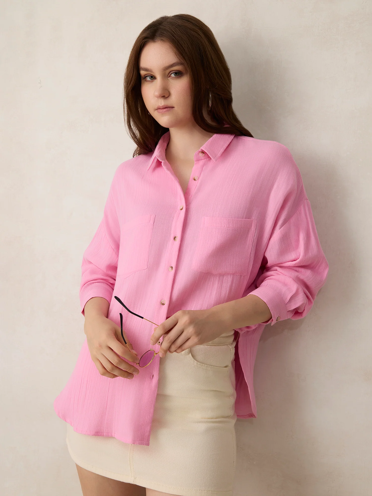 Lilac Double Pocket Oversized Boxy Shirt - Image 3