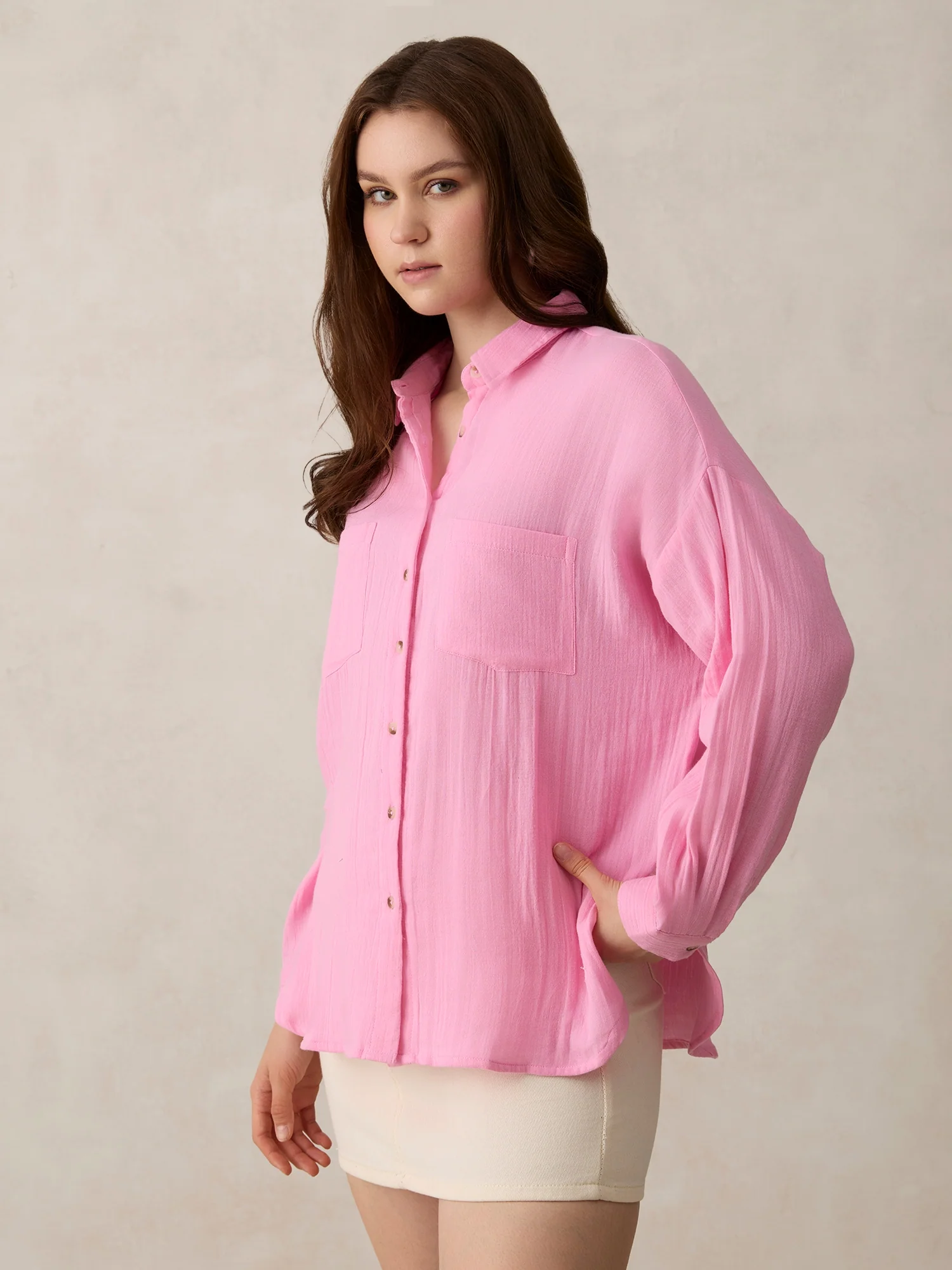 Lilac Double Pocket Oversized Boxy Shirt - Image 4