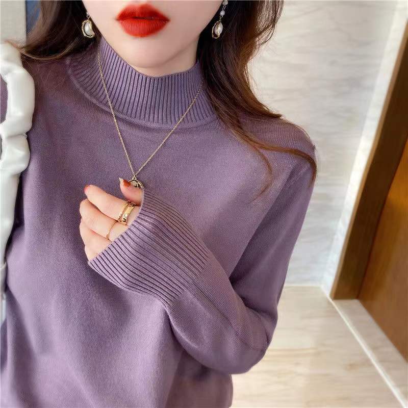Lilac Full Sleeve Mock Neck Fitted Sweater - Image 2