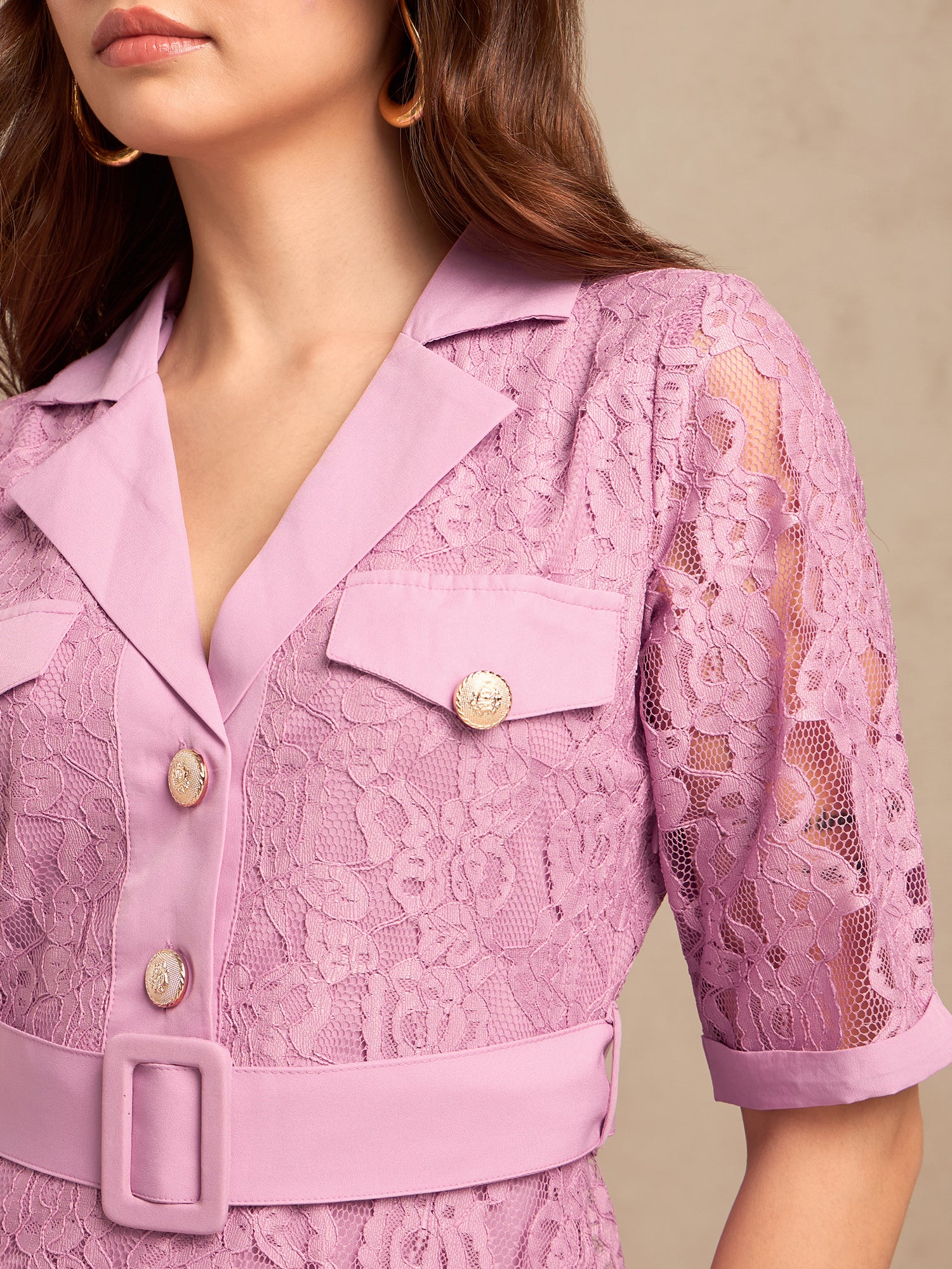 Lilac Lace Shirt Dress With Belt Detail - Image 2