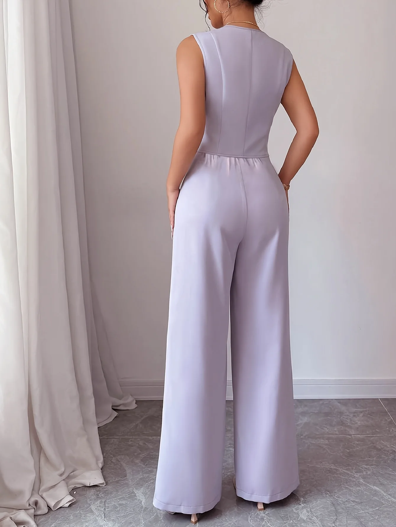 Lilac Sleeveless Blazer Top And Pant Set - Image 2