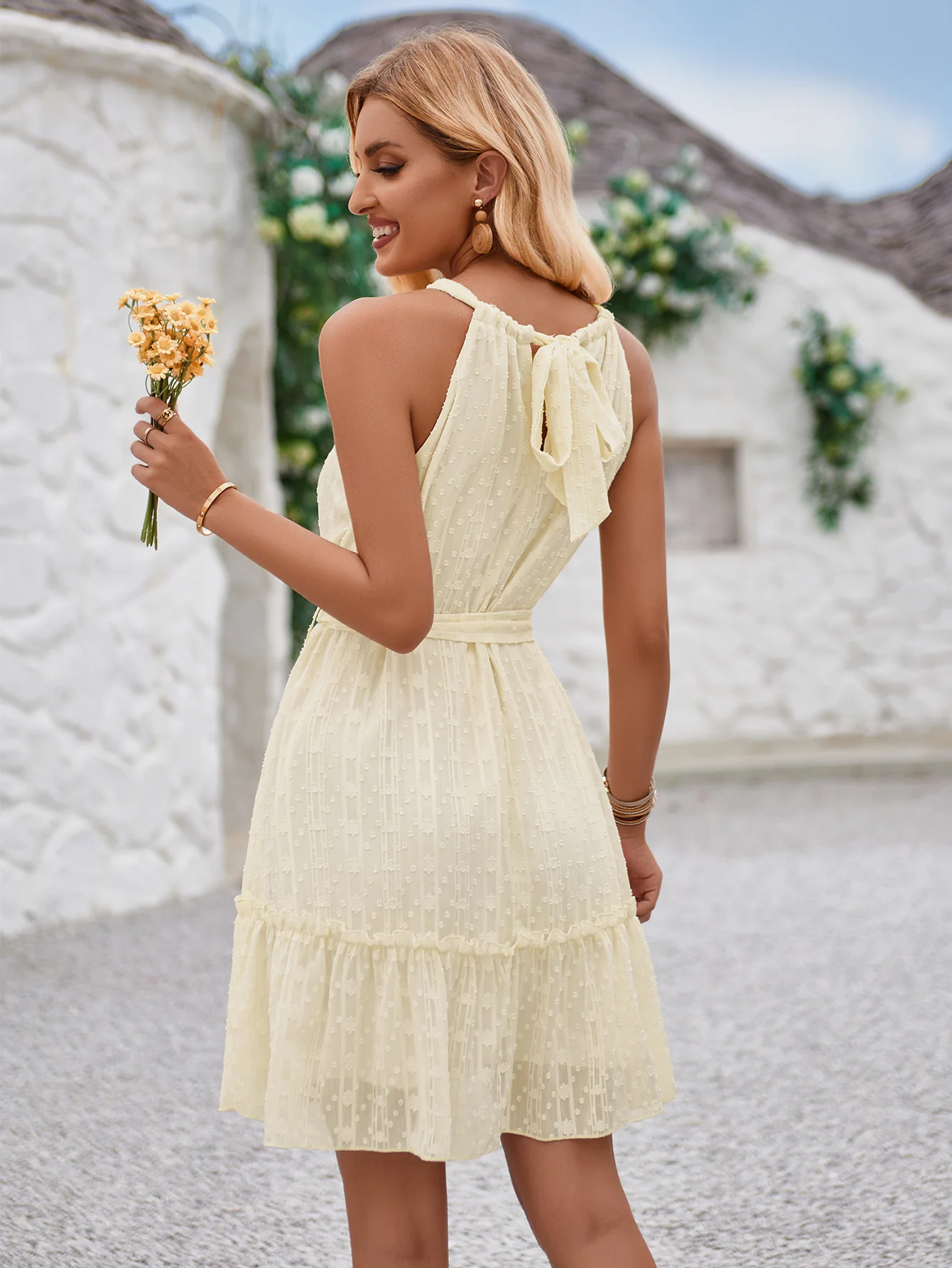 Lime Tiered Belt Tie Up Dress - Image 2