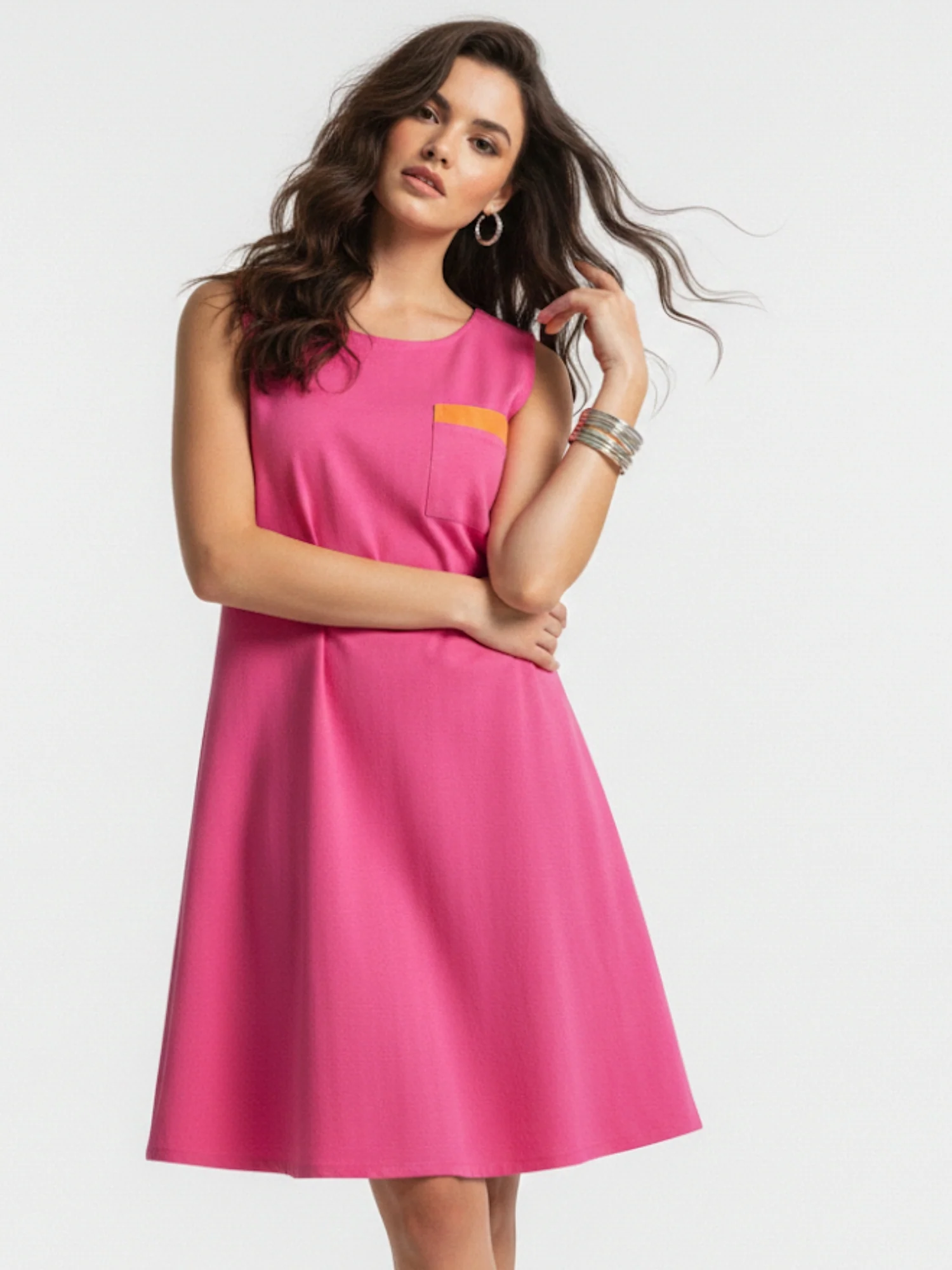 Magenta A Line Dress With Pocket Detail