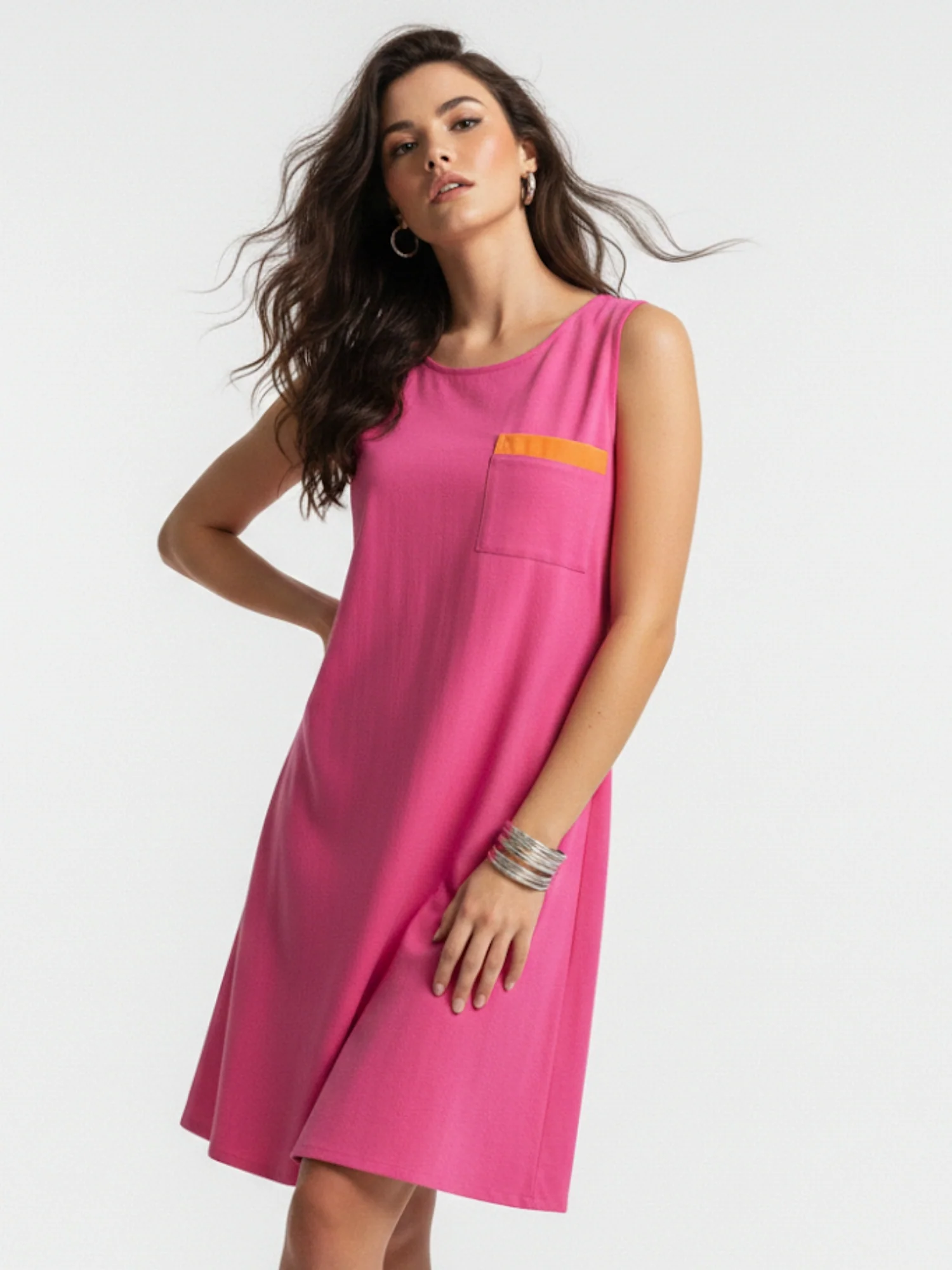 Magenta A Line Dress With Pocket Detail - Image 2