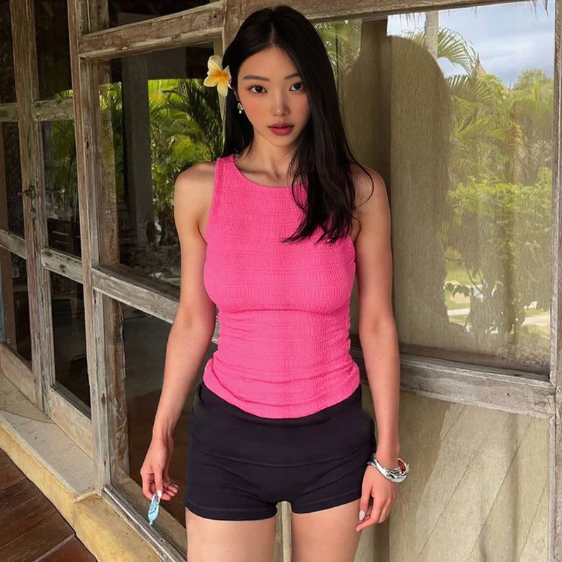 Magenta Sleeveless Slim Tank Top - Image 2