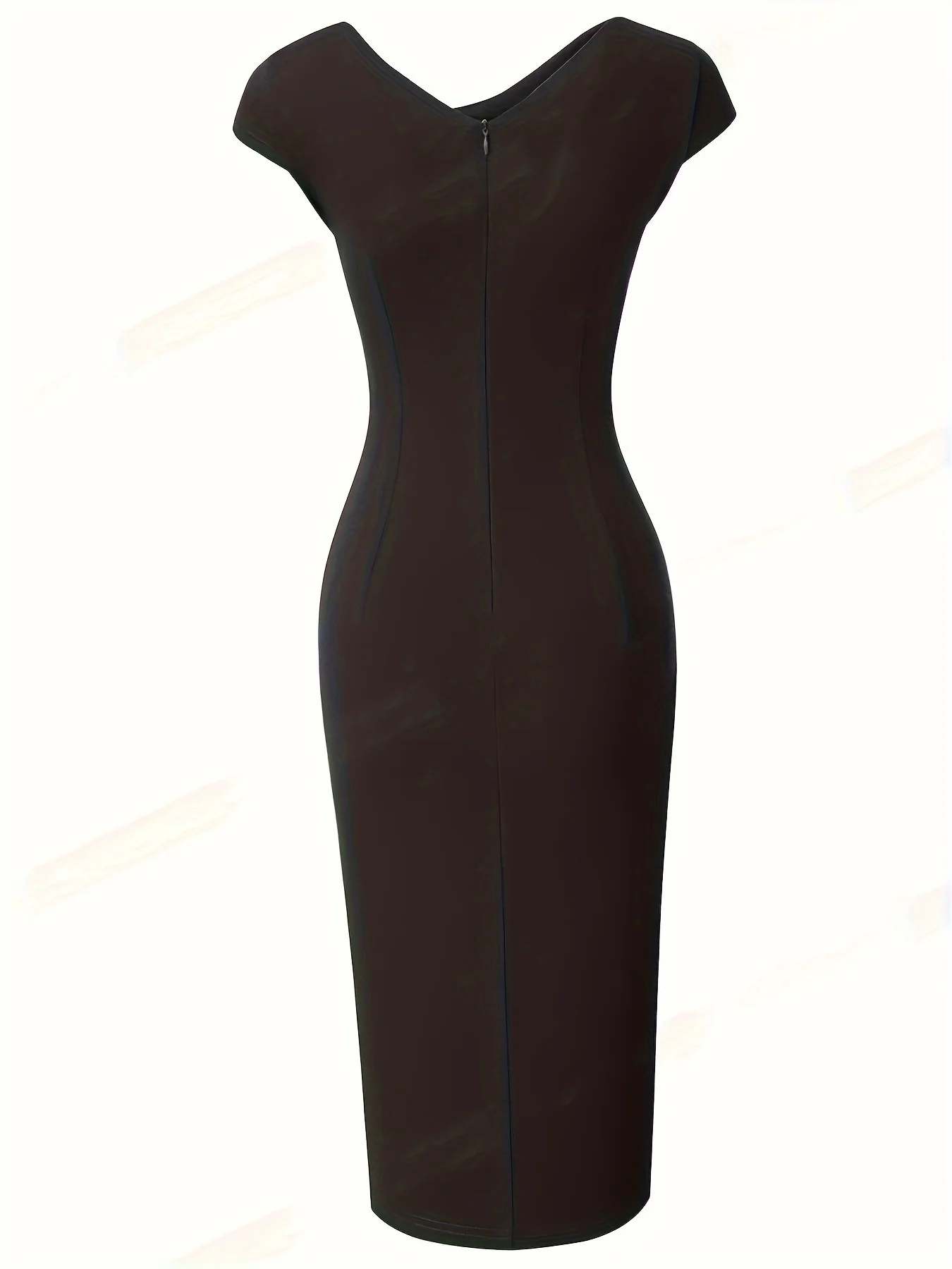 Solid Black Mandarin Collared Bodycon Dress - Image 2