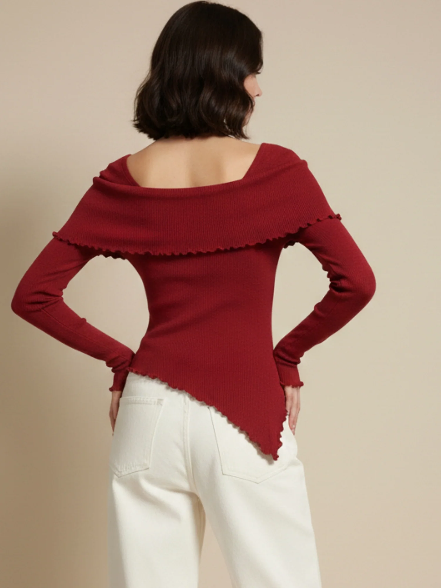 Maroon 3D Floral Full Sleeve Wrap Style Top - Image 2