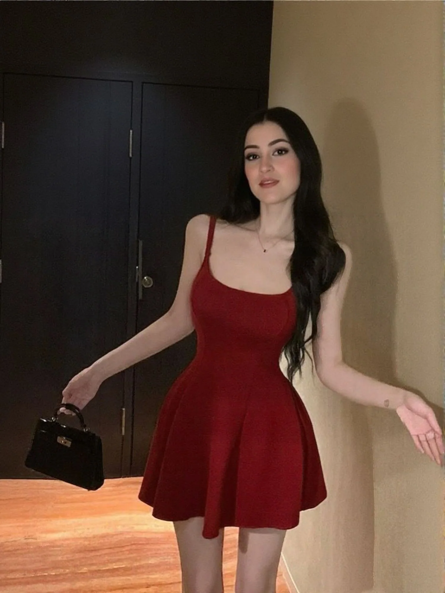 Maroon Fit And Flare Mini Dress - Image 2