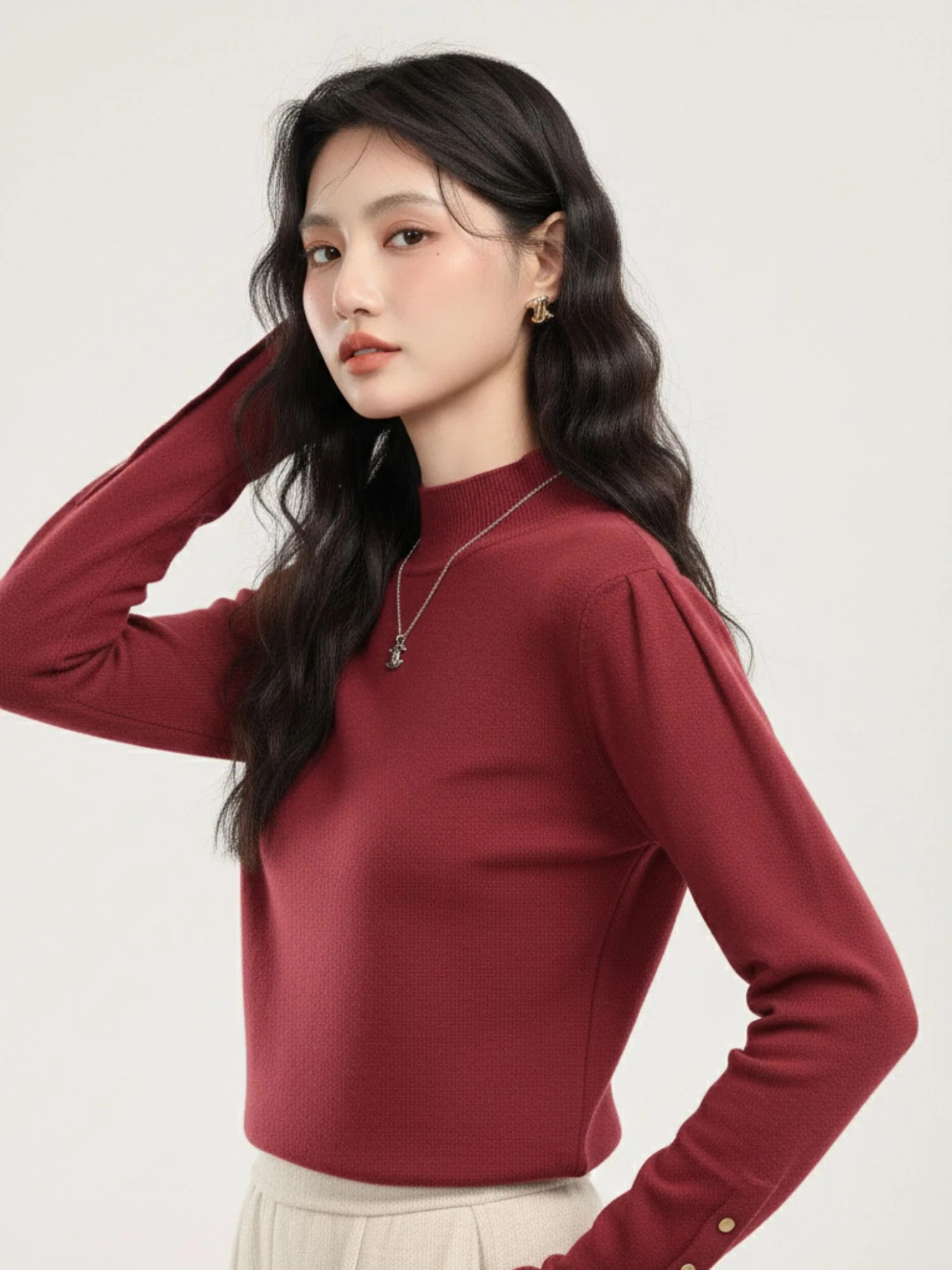 Maroon Full Sleeve High Neck Sweaters - Image 2