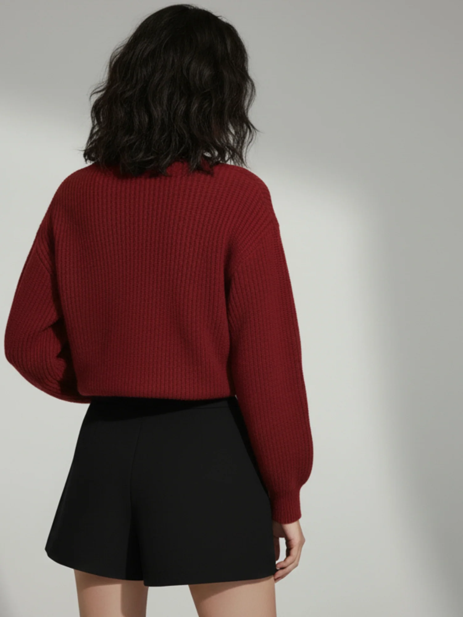 Maroon Full Sleeve V Neck Front Bow Sweater - Image 3