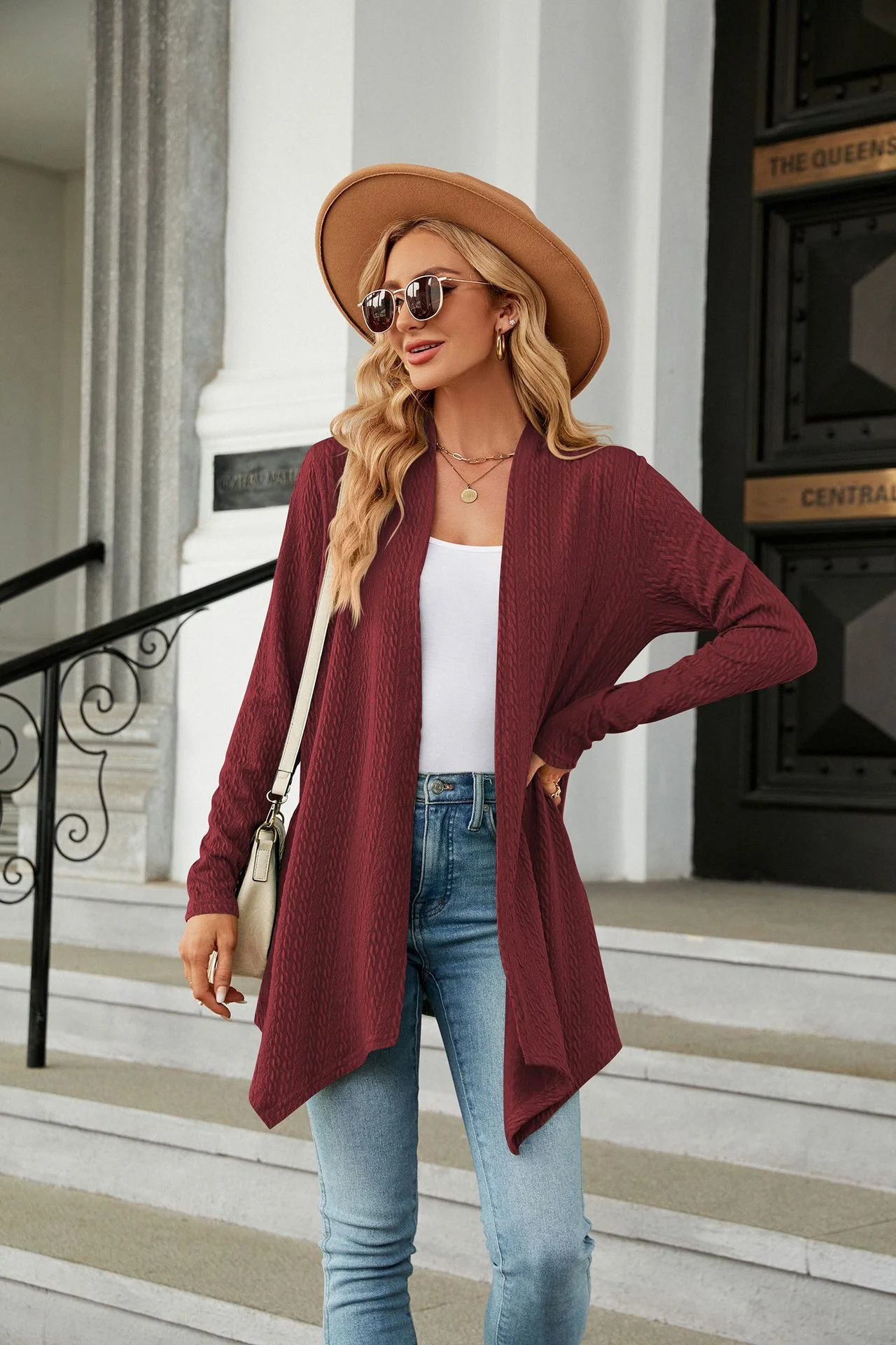 Maroon Full Sleeves Solid Shrug - Image 3