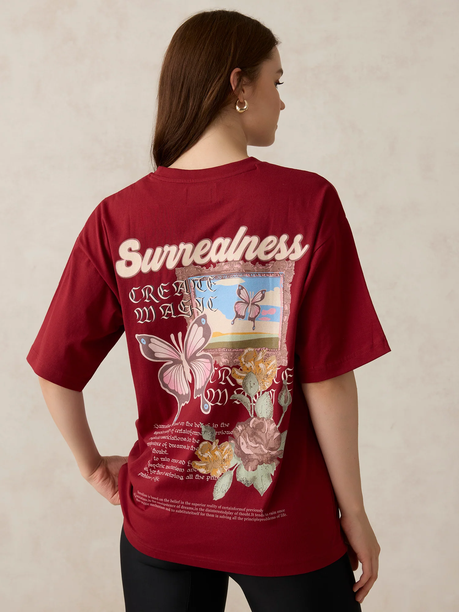 Maroon Graphic Oversized T-Shirt - Image 3