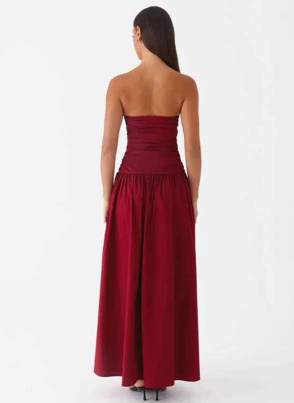 Maroon Off Shoulder Drop Waist Dress - Image 2