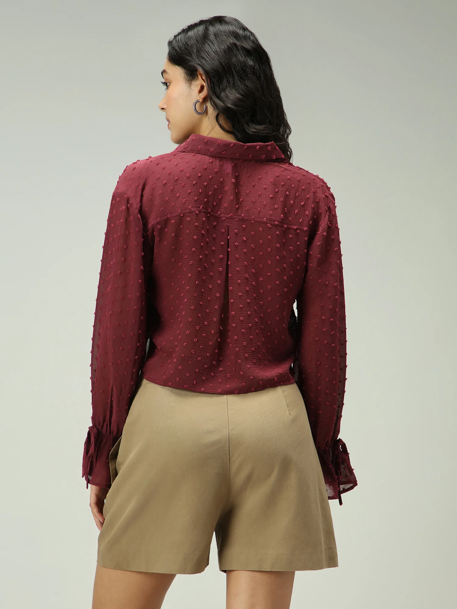 Maroon Self Design Textured Shirt - Image 2