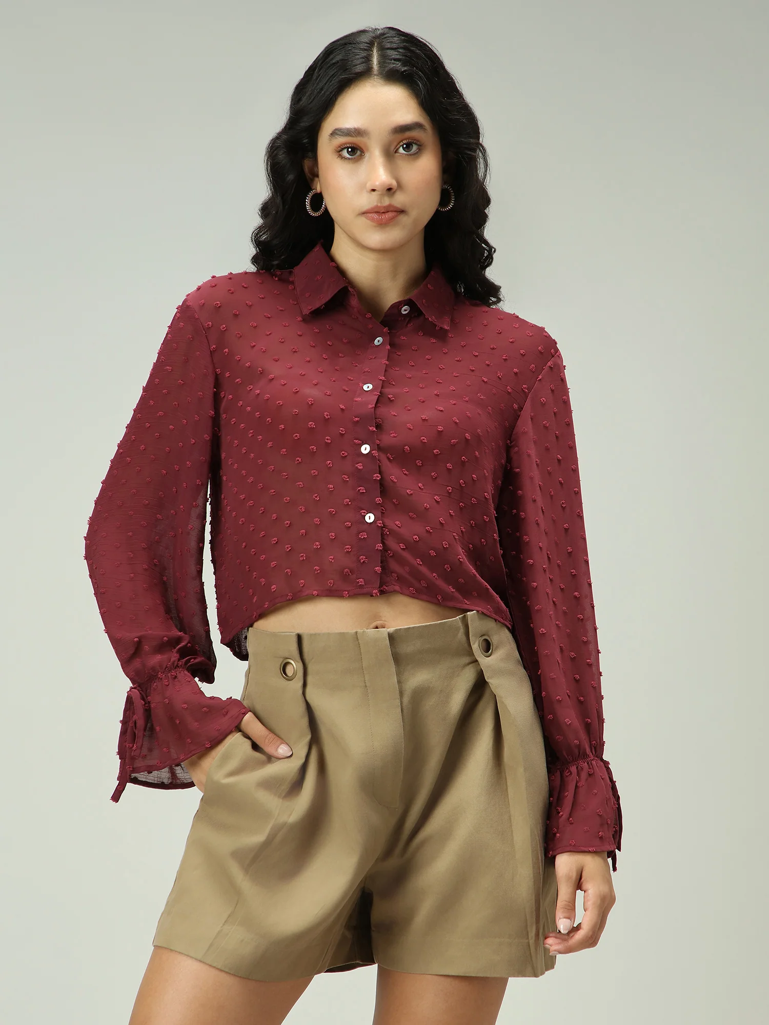 Maroon Self Design Textured Shirt - Image 5