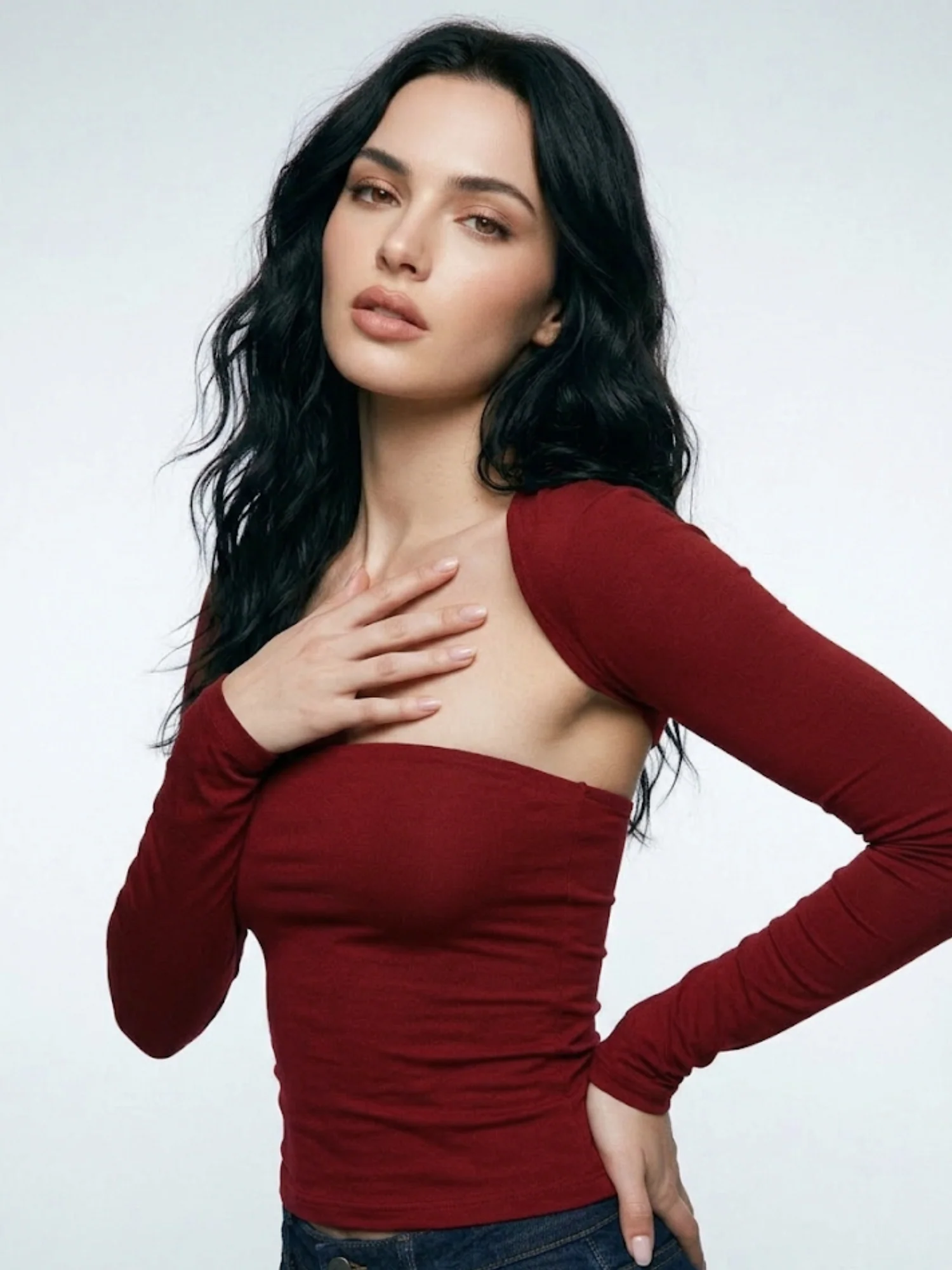 Maroon Square Neck Full Sleeve Top - Image 3