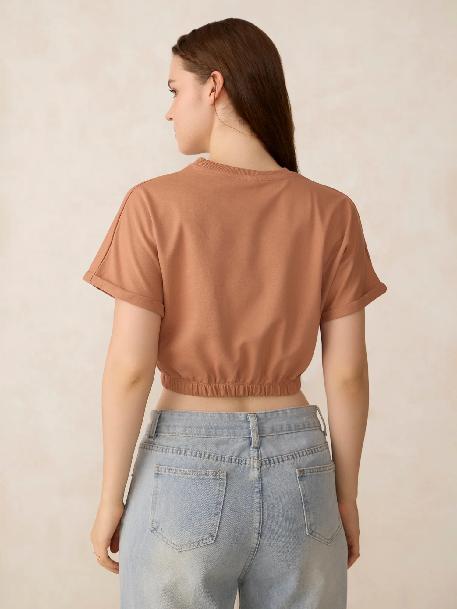 Mauve Boxy Cropped Elasticated Hem Sweatshirt - Image 2