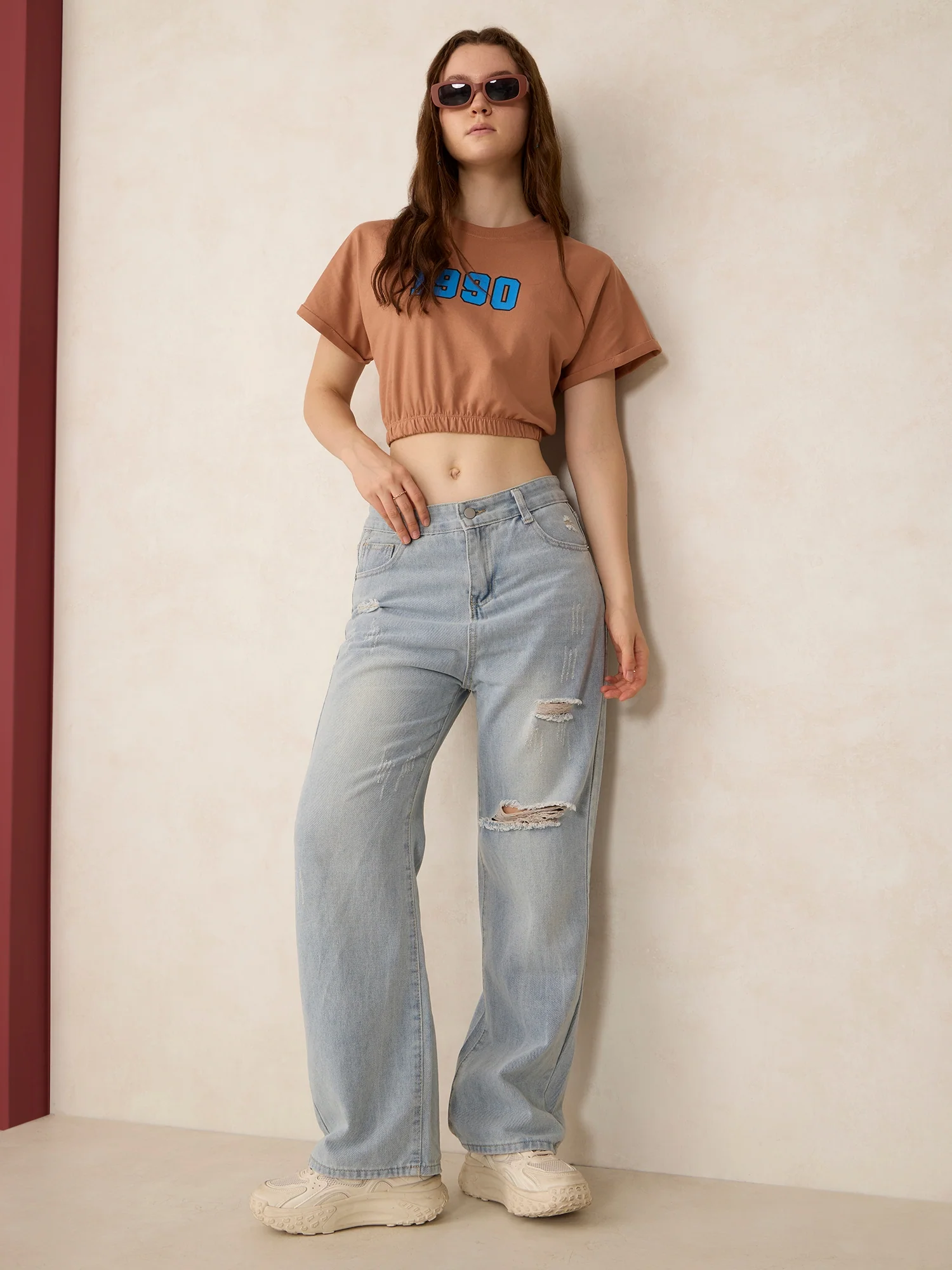 Mauve Boxy Cropped Elasticated Hem Sweatshirt - Image 5
