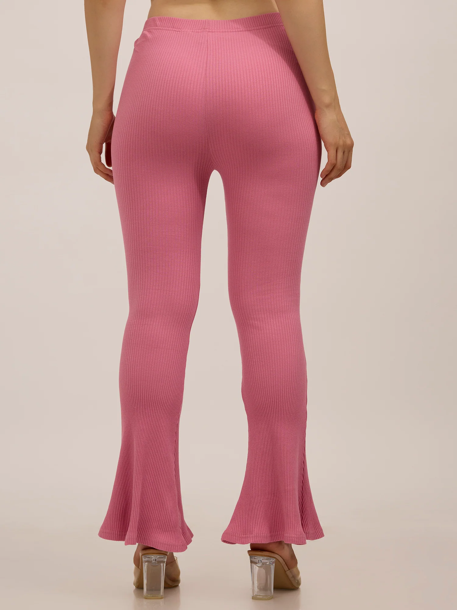 Mauve Ribbed Basic Flared Leggings - Image 3