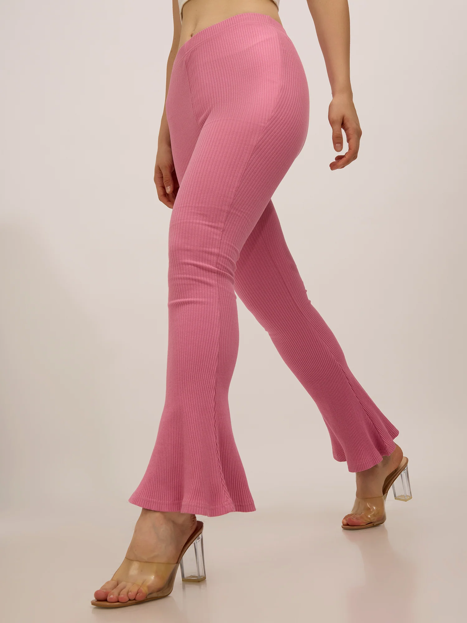 Mauve Ribbed Basic Flared Leggings - Image 4