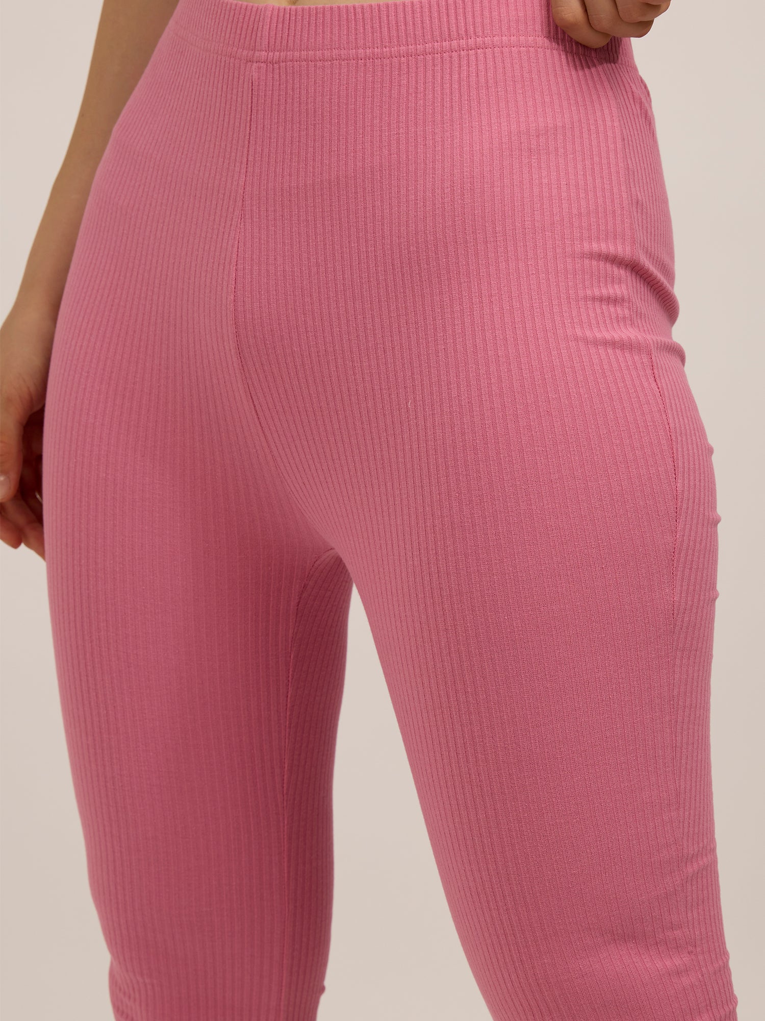 Mauve Ribbed Basic Flared Leggings - Image 6